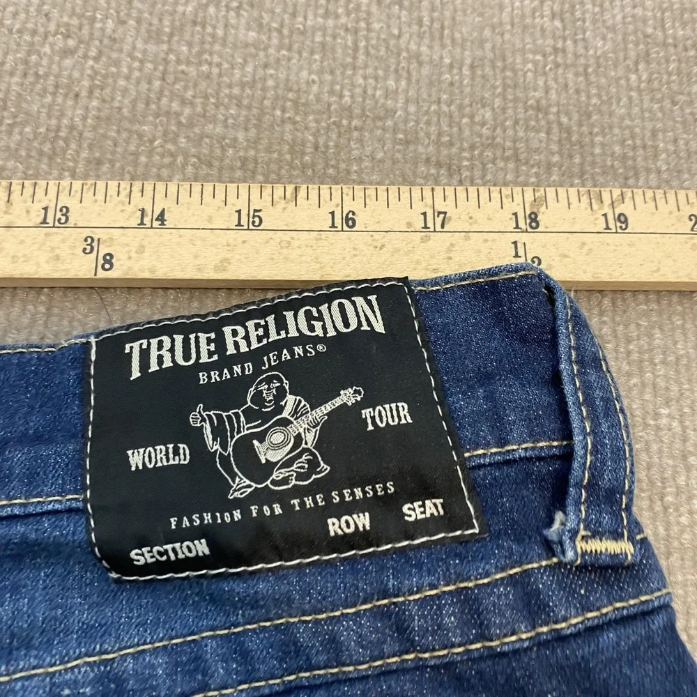 True Religion Ricky Relaxed Straight Jeans Mens‎ 36x34 Med Wash Distressed Denim